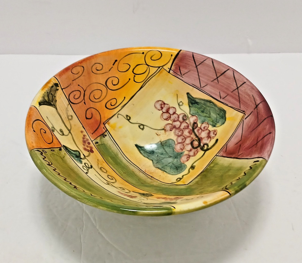 Handpainted Whimsical Sm Footed Glossy Ceramic Grape Fruit Bowl Folk Art Munro